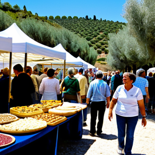**

"A bustling rural tourism fair in Andalusia, Spain.  Small business owners showcase local products like olive oil, jamón, and handmade crafts at wooden stalls.  Attendees are diverse, families are interacting with vendors, children are laughing.  Background: Rolling hills of olive groves under a bright, sunny sky.  Safe for work, appropriate content, fully clothed attendees in casual, modern clothing. Professional trade show photography, high resolution, realistic."

**