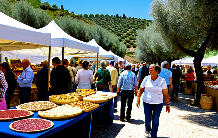 **
"A bustling rural tourism fair in Andalusia, Spain. Small business owners showcase local products like olive oil, jamón, and handmade crafts at wooden stalls. Attendees are diverse, families are interacting with vendors, children are laughing. Background: Rolling hills of olive groves under a bright, sunny sky. Safe for work, appropriate content, fully clothed attendees in casual, modern clothing. Professional trade show photography, high resolution, realistic."
**