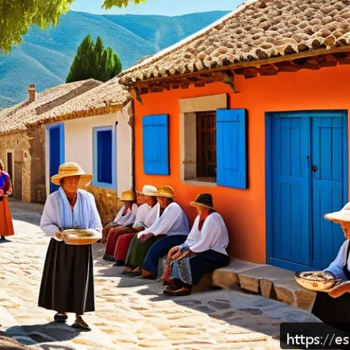 농촌관광기획사 직무 분석 - A vibrant rural village scene in Spain showcasing authentic local life: villagers dressed in traditi...