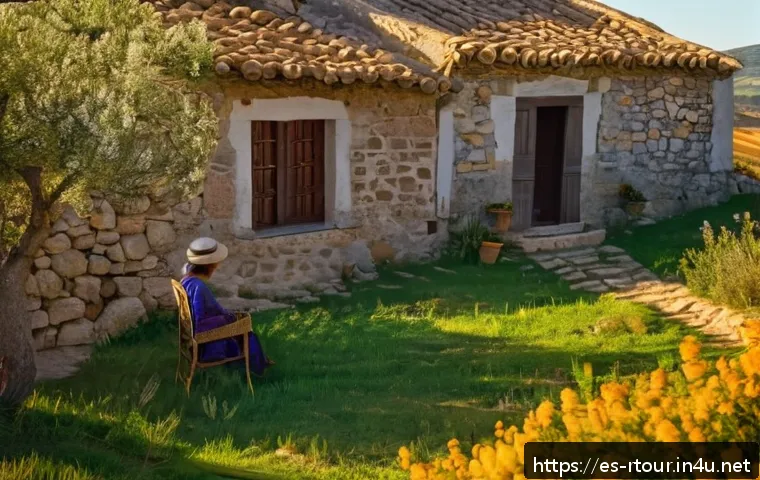 농촌관광기획사 취업 후 경력 관리 - A warm and inviting rural tourism scene in a Spanish countryside village during golden hour, featuri...