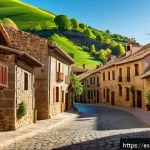 농촌관광기획사 업무 진행 절차 정리 - A charming rural village in Castilla y León, Spain, featuring traditional stone houses with wooden b...