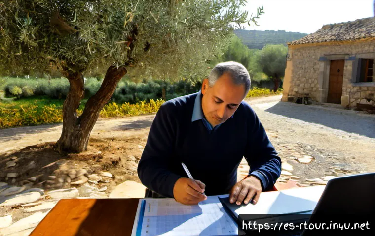 농촌관광기획사 업무에서의 실수 - Photorealistic rural tourism planner in a small Spanish village office, middle-aged professional rev...